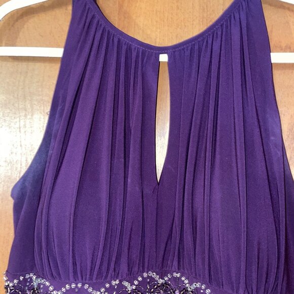Dress Barn Petite 14 Purple Sleeveless Dress With Keyhole Beaded Waist - Picture 5 of 8